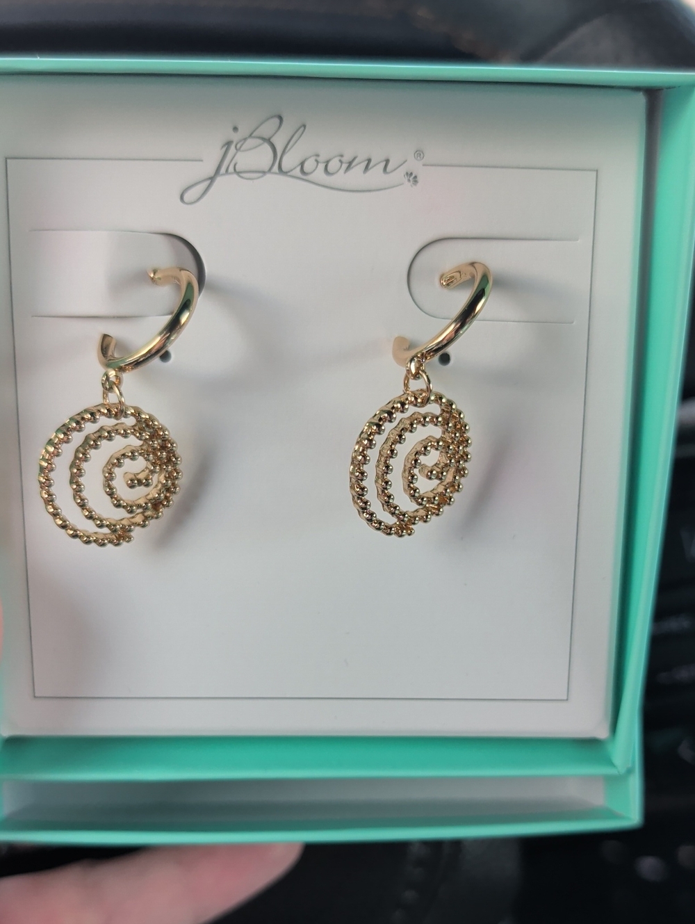 Gold Spiral Drop Hoop Earrings